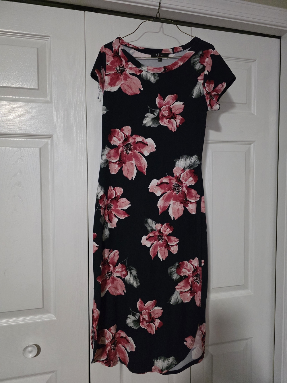 cleo Navy Midi Dress with Pink Floral Print